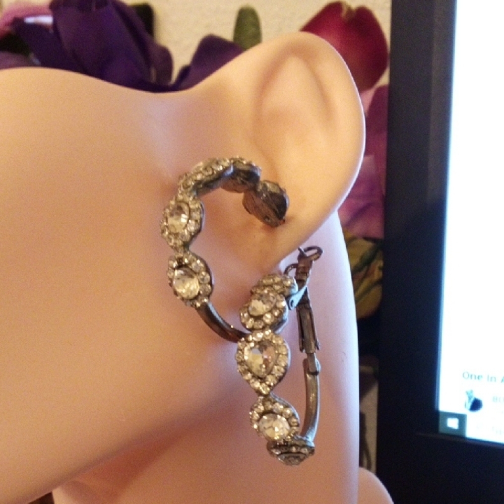 Crystal Hoop Earrings in Silver Tone